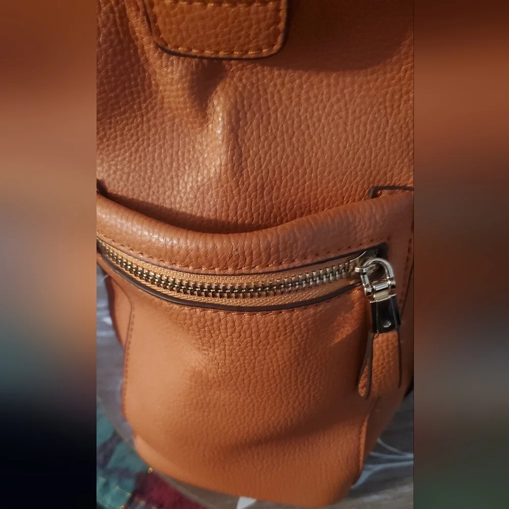 Sondra Roberts Squared Large Tangerine Pebbled Faux Leather Sachel